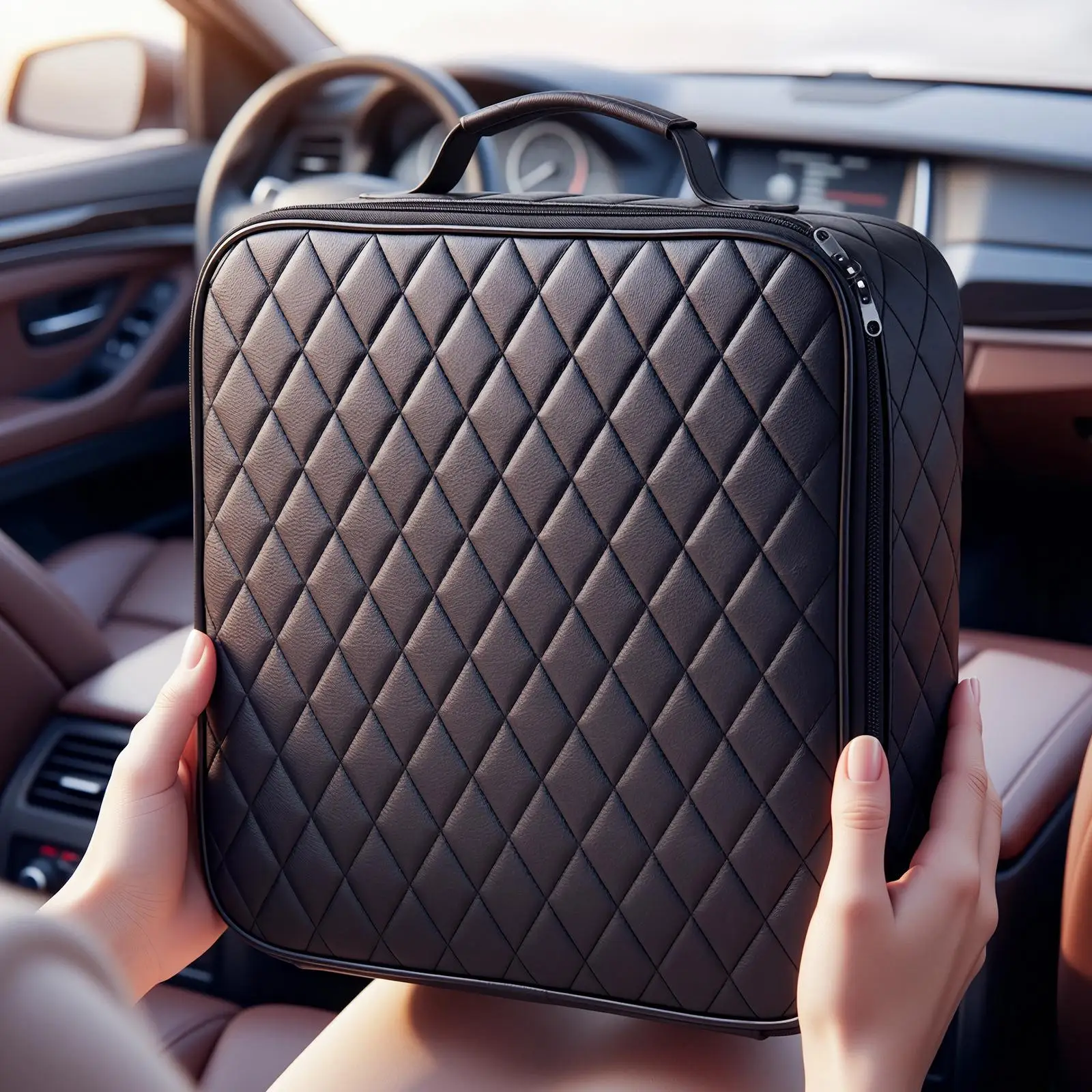Outdoor EV Charger Cable Bag Waterproof PU Leather Durable Car Organizer for Efficient Cable Management and Easy Travel