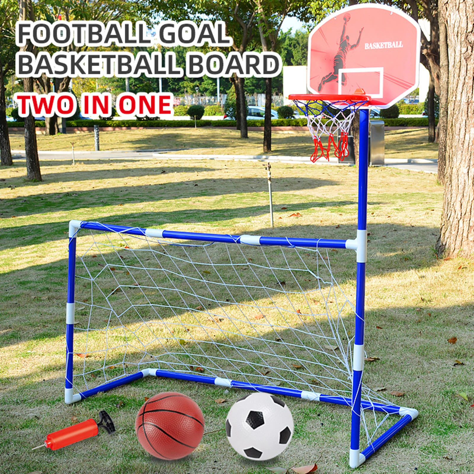 

2 in 1 Basketball Hoop with Soccer Goal Net for Kids Portable Training Equipment for Indoor Outdoor Playground Yard Garden Park