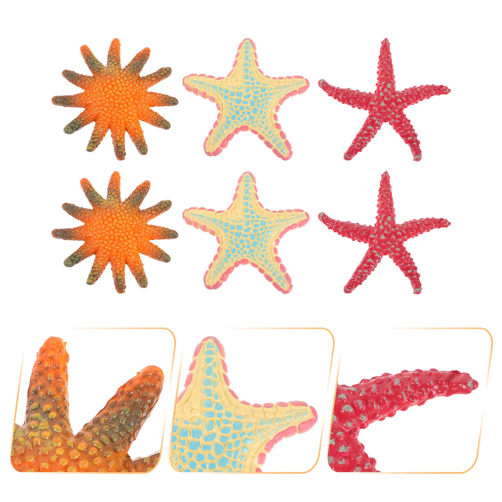 6Pcs Artistic Sea Star Ornament Fine Craftsmanship Ocean Animal Sculpture for Living Space Brightening Educational Play Home