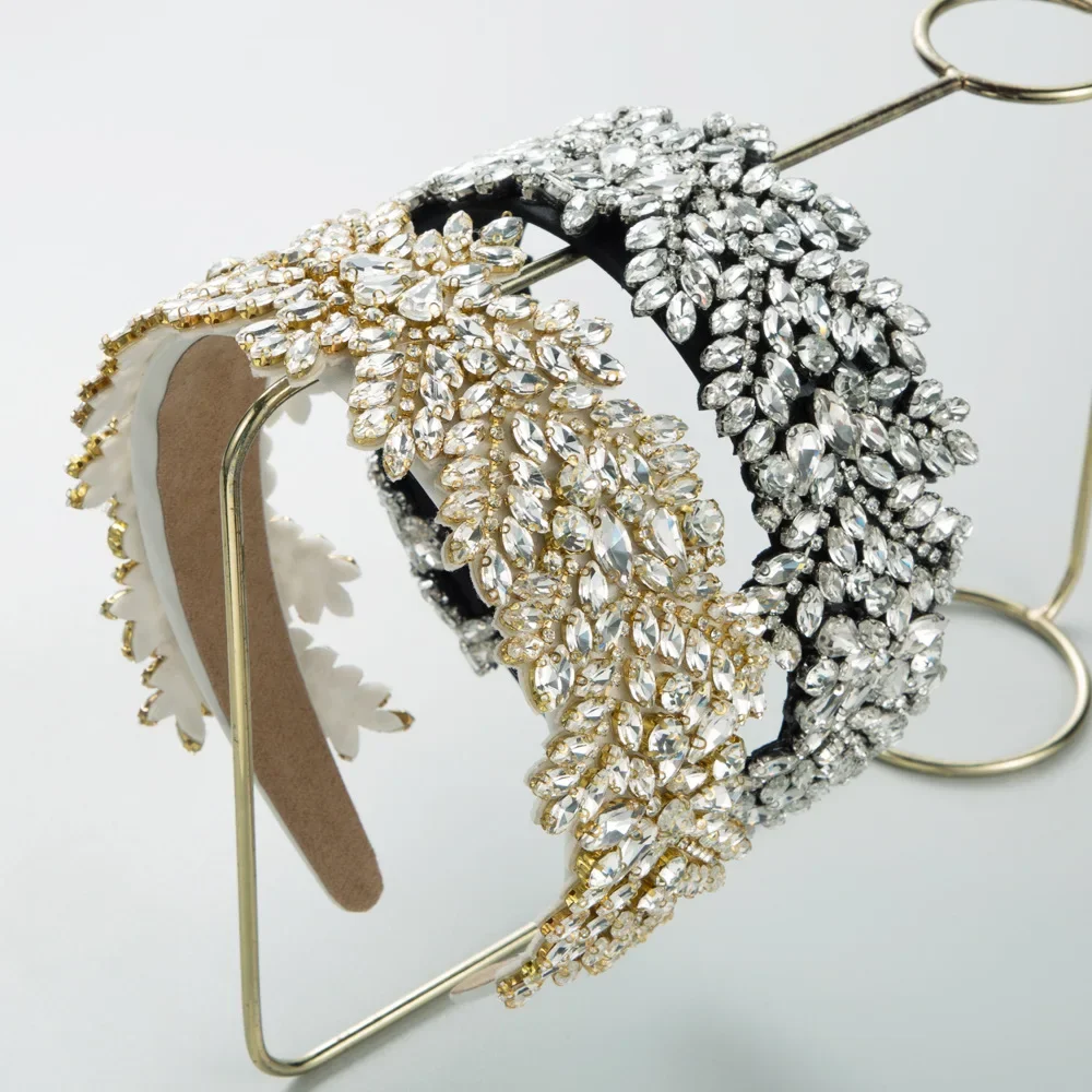 : Luxury Full Rhinestone Marquise Cut Hair Hoop Leaf Shaped Sparkling Headpiece Glamorous Bridal Wedding Party Tiara Headband