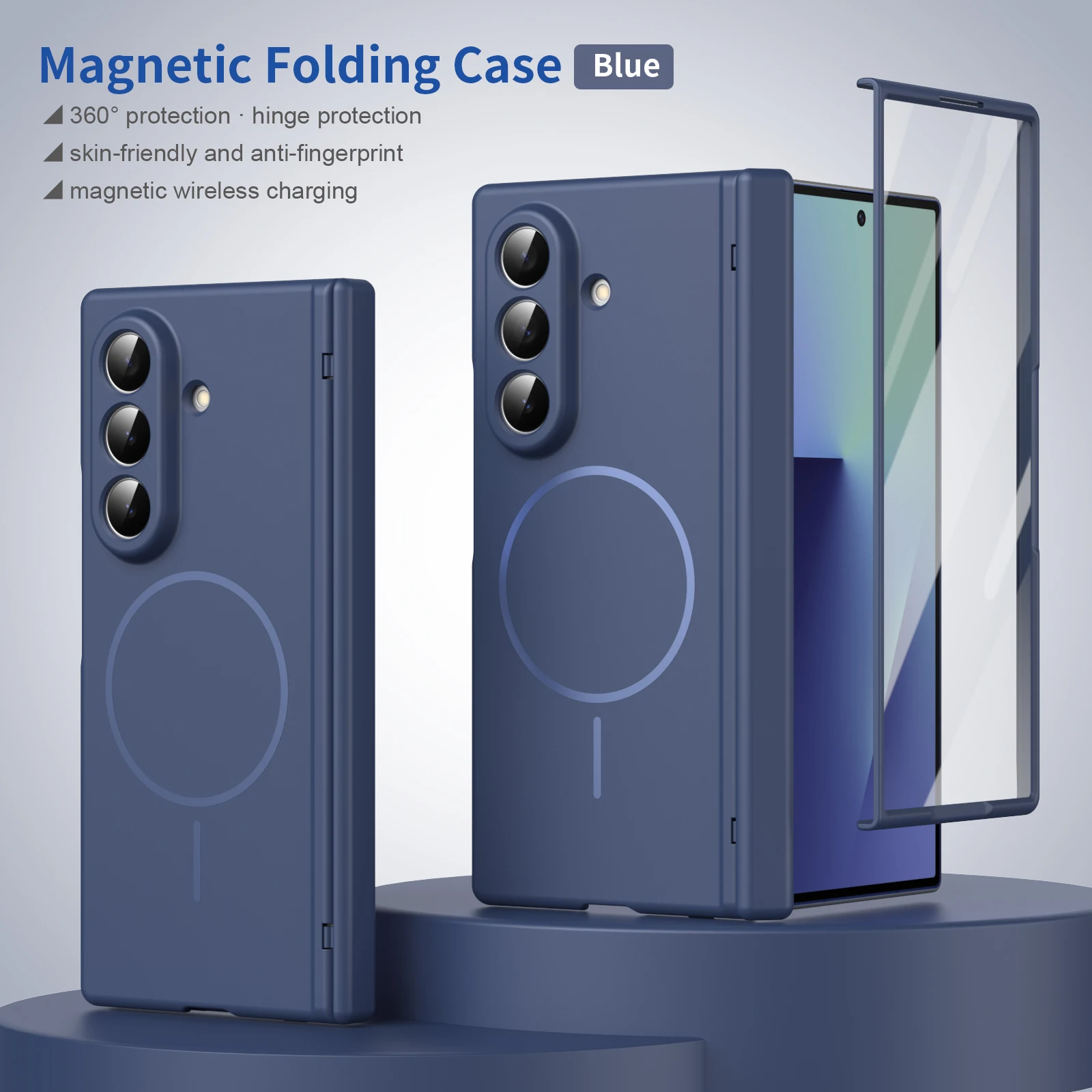 Full Wrap Magnetic Protective Phone Case for Samsung Galaxy Z Fold 4/5/6/7 with Matte Hard PC Cover, Front Screen Glass Film