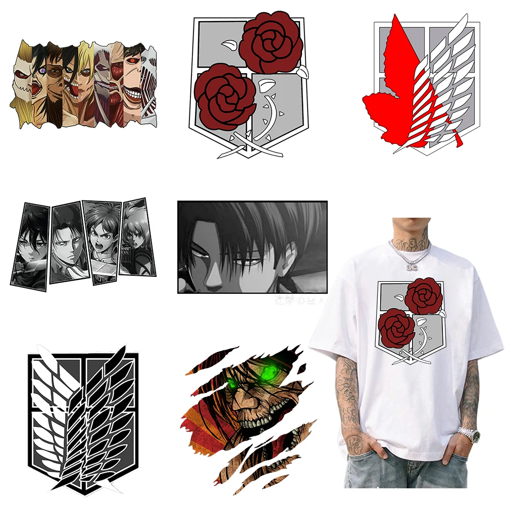 Attack on Titan pattern Fashion Patches Iron-On Transfers For Clothing Thermoadhesive Patches Vinyl Decals Stickers