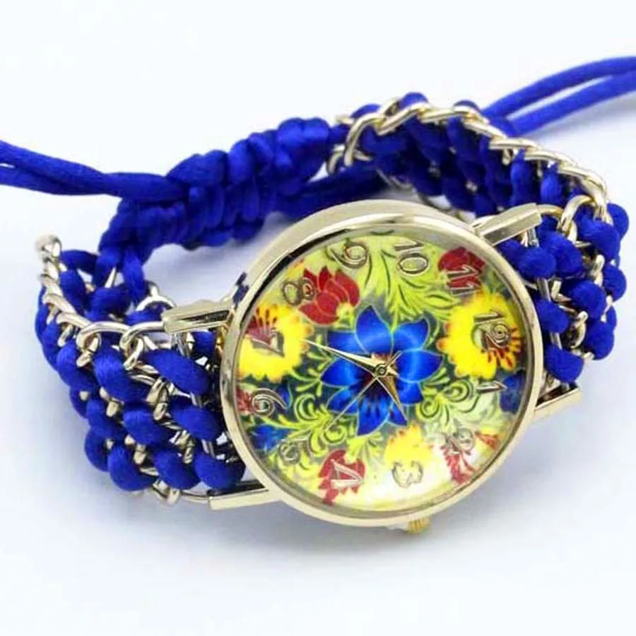 Shsby New Ladies Flower Hand Knitted Wristwatch Gold Women Dress Watches High Quality Fabric Quartz Watch Sweet Girls Watch