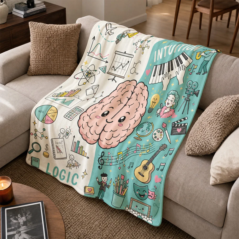 Funky Brain Logic Intution Science Art Throw Blanket for Boho Nursery Classroom Decor Novelty Thinking Quilt Home Accent Gift