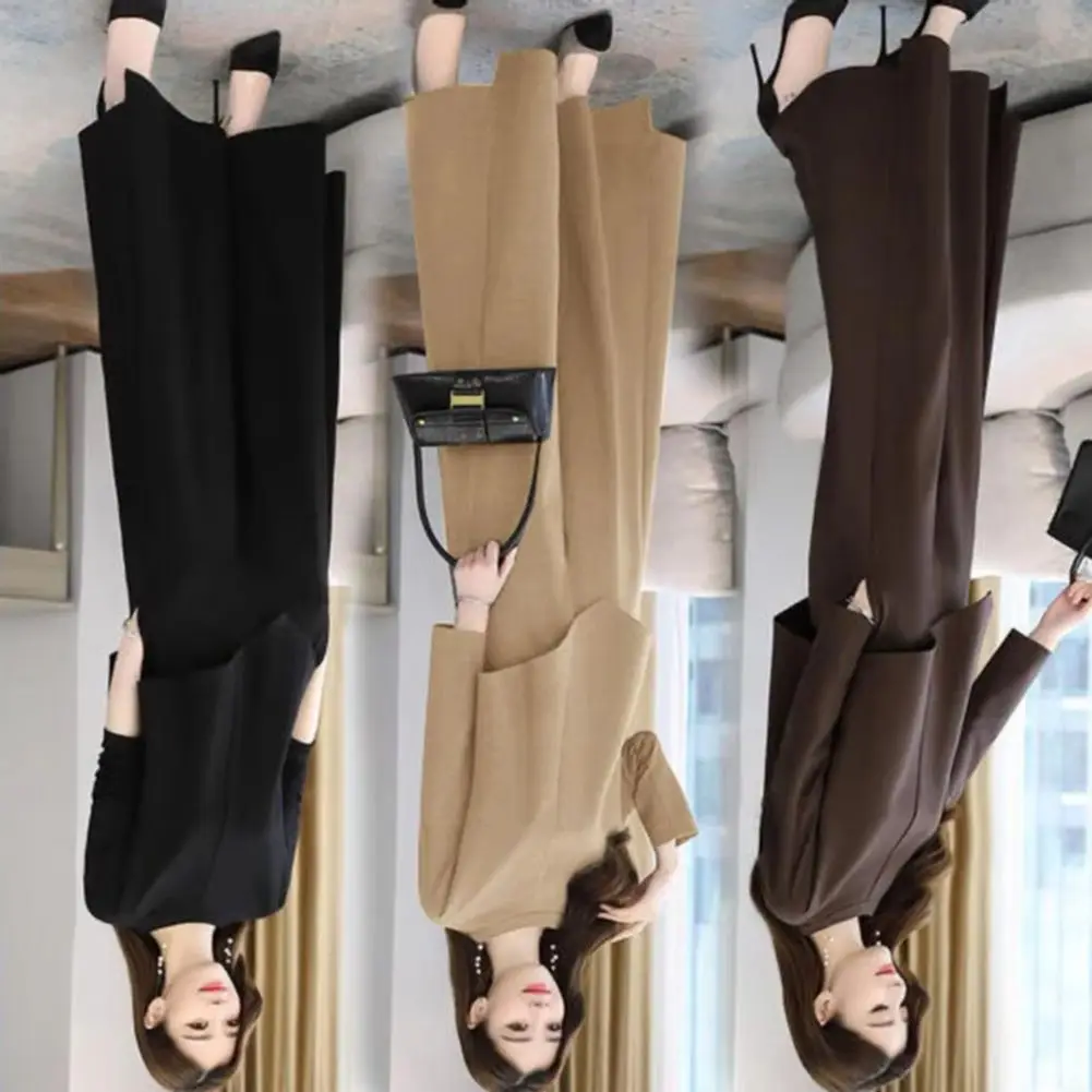 

2 Pcs/Set Women Top Pants Suit Round Neck Long Sleeves Irregular Hem Blouse Wide Leg A-line Fall Spring Commuting Clothes