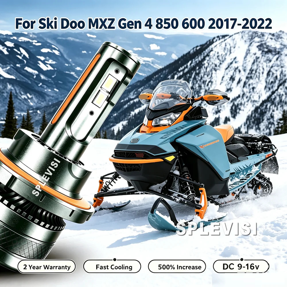 LED 200W White Headlight Bulbs High Low Beam DC 12V For Ski Doo MXZ Gen 4 850 600 2017 2018 2019 2020 2021 2022 Snowmobiles