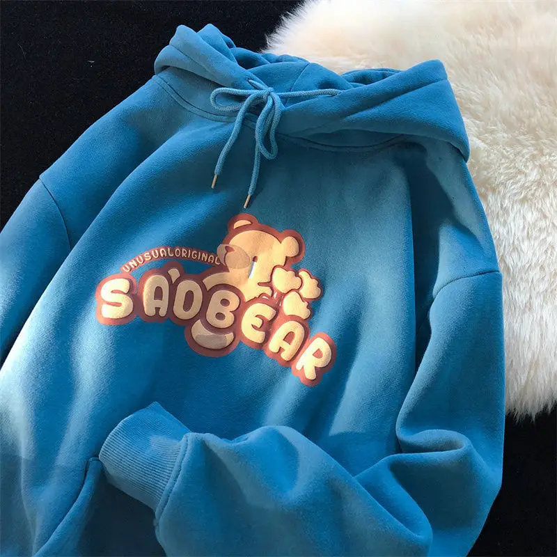 

Women Fashion Cute Cartoon Bear Print Hoodies Female Hooded Long Sleeve Hoody Pullover Clothes