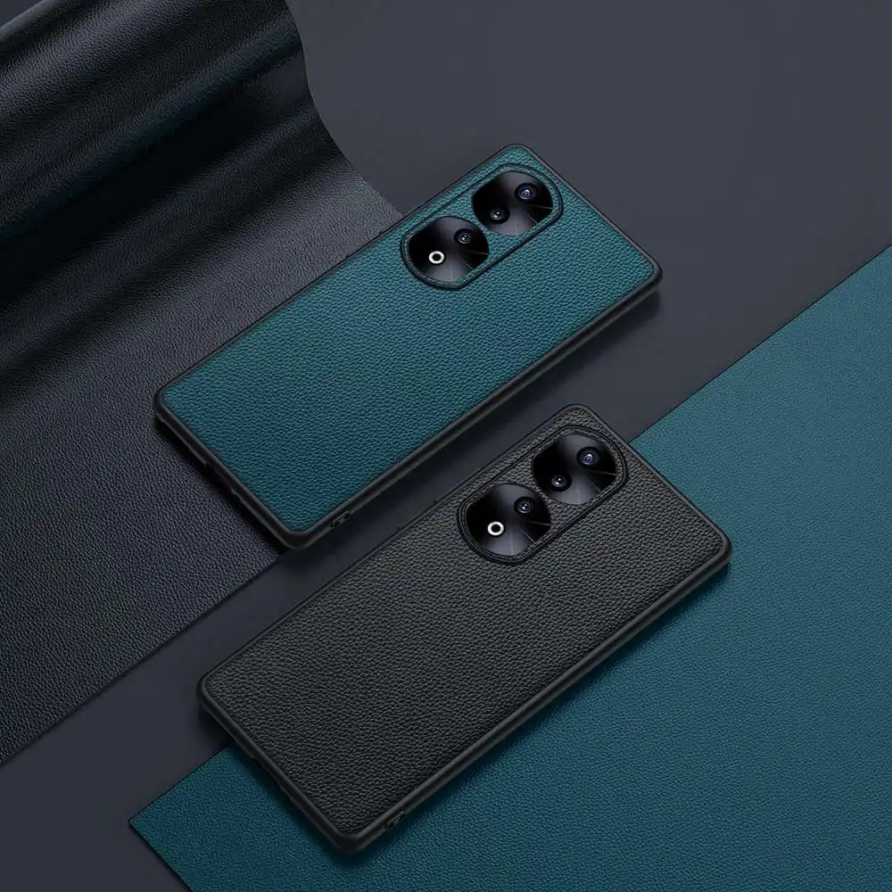 Genuine Leather Case For Honor 90 Case 3D Lens Real Leather Coque for Honor 90 Pro Cover Luxury Full Coverage Phone Protector