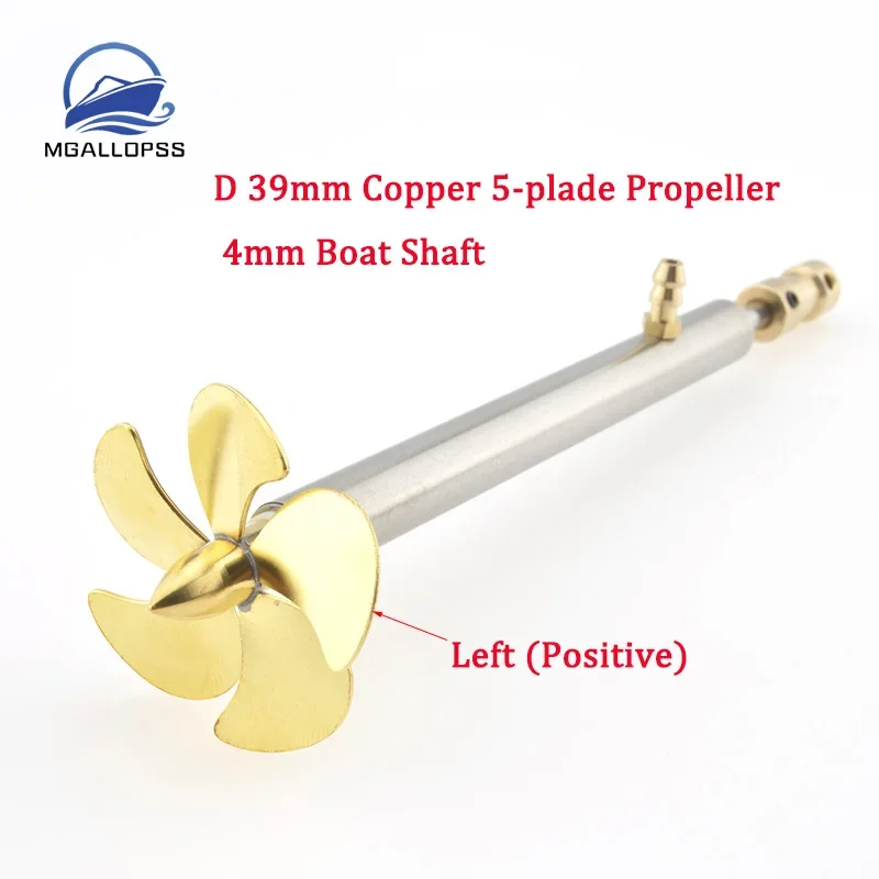 1set 4mm Boat Shaft Drive Shaft+D39mm 5-Blades Copper Left Propeller+Copper Coupling+Shaft Sleeve With Grease Nozzle for Rc Boat