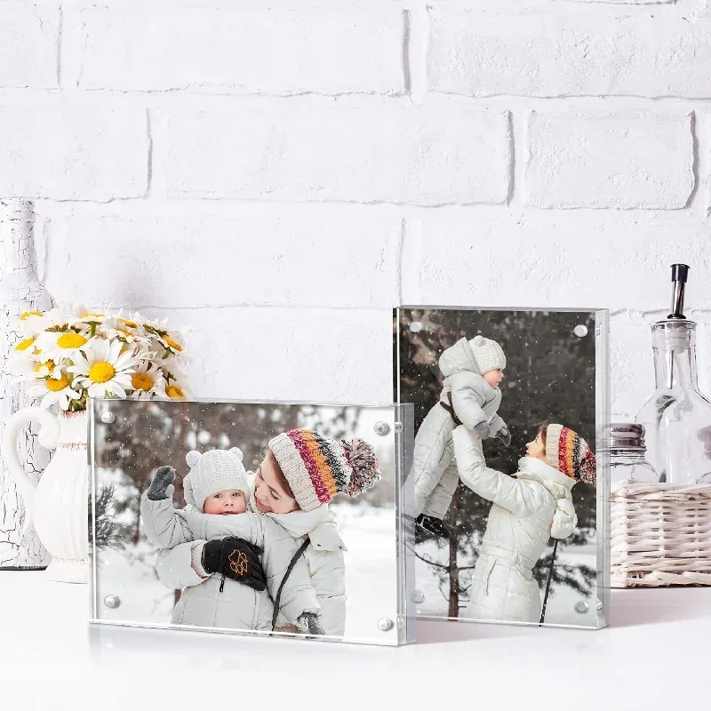 Double Sided Acrylic Magnetic Suction 0.8in Thick Photo Frame Customized Independent Frameless Transparent Square Frame Desktop
