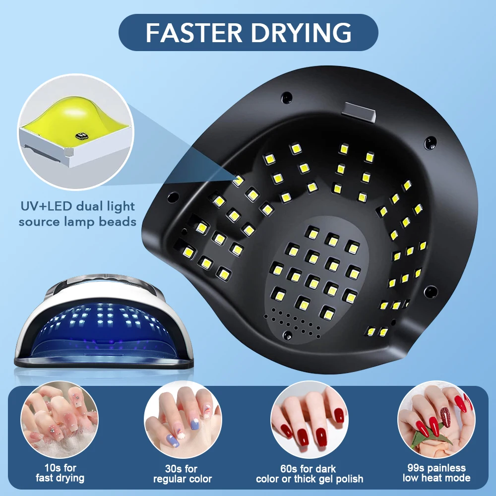 Profissional UV LED unha lâmpada para unhas, gel polonês, Foot cura lâmpadas, grande tela de toque, luz secador de unhas com 72 LEDs, 320W