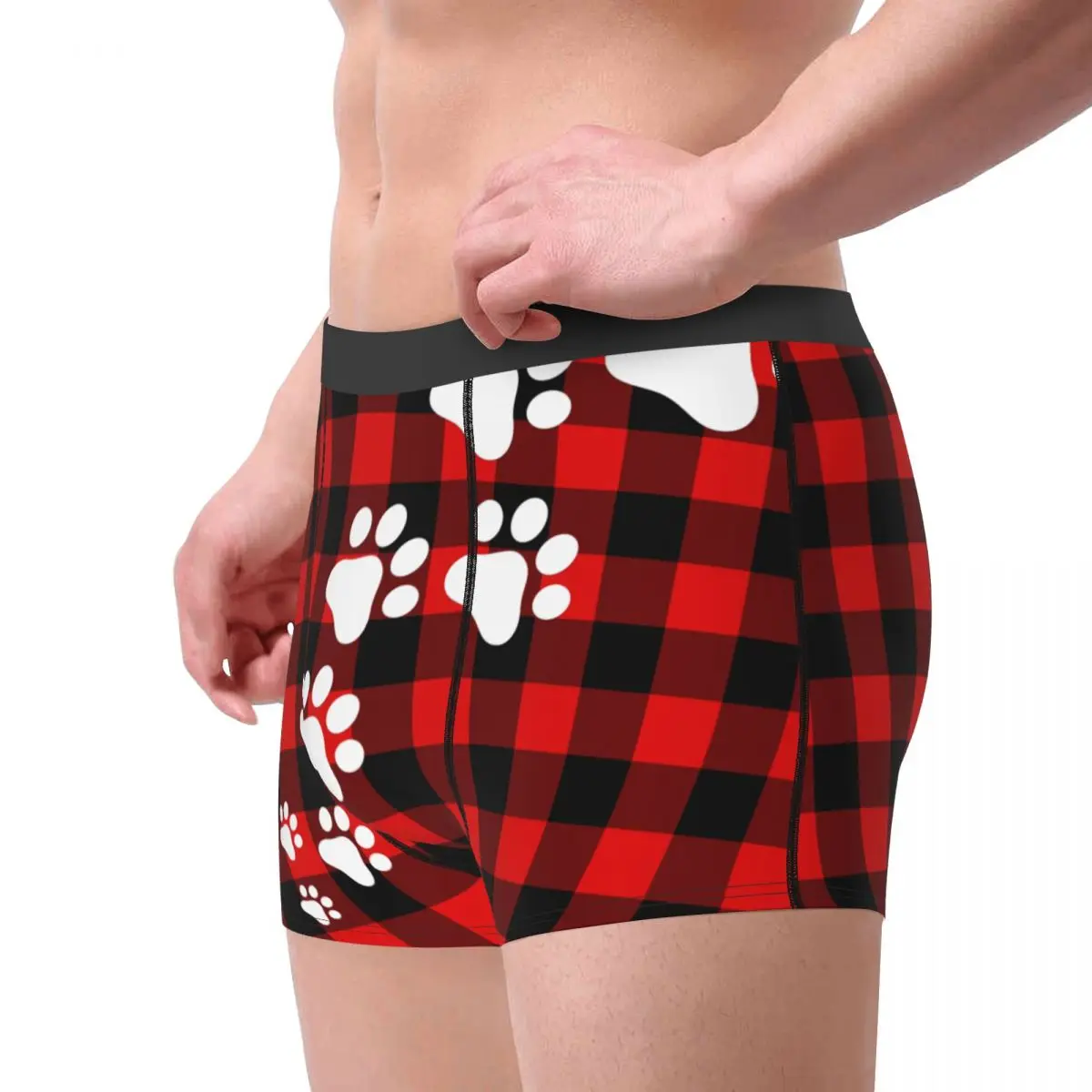 Cute Snow Dog Paws Red Black Check Men Underwear Boxer Shorts Panties Printed Soft Underpants for Homme