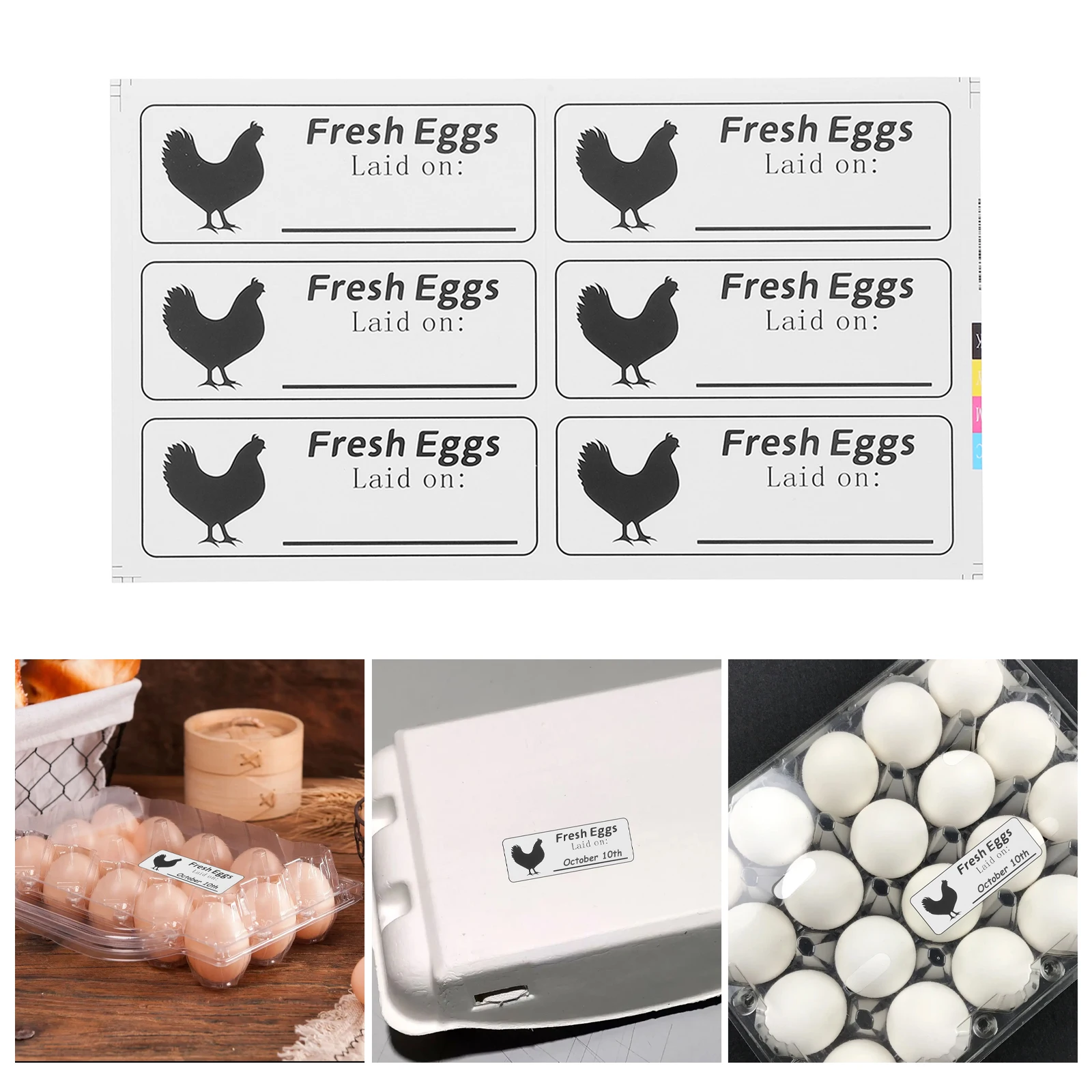 

40 Sheets Handwritten Stickers Farm Fresh Eggs Labels Produce Dates Waterproof Adhesive Egg Carton Tags Grocery Item Marking