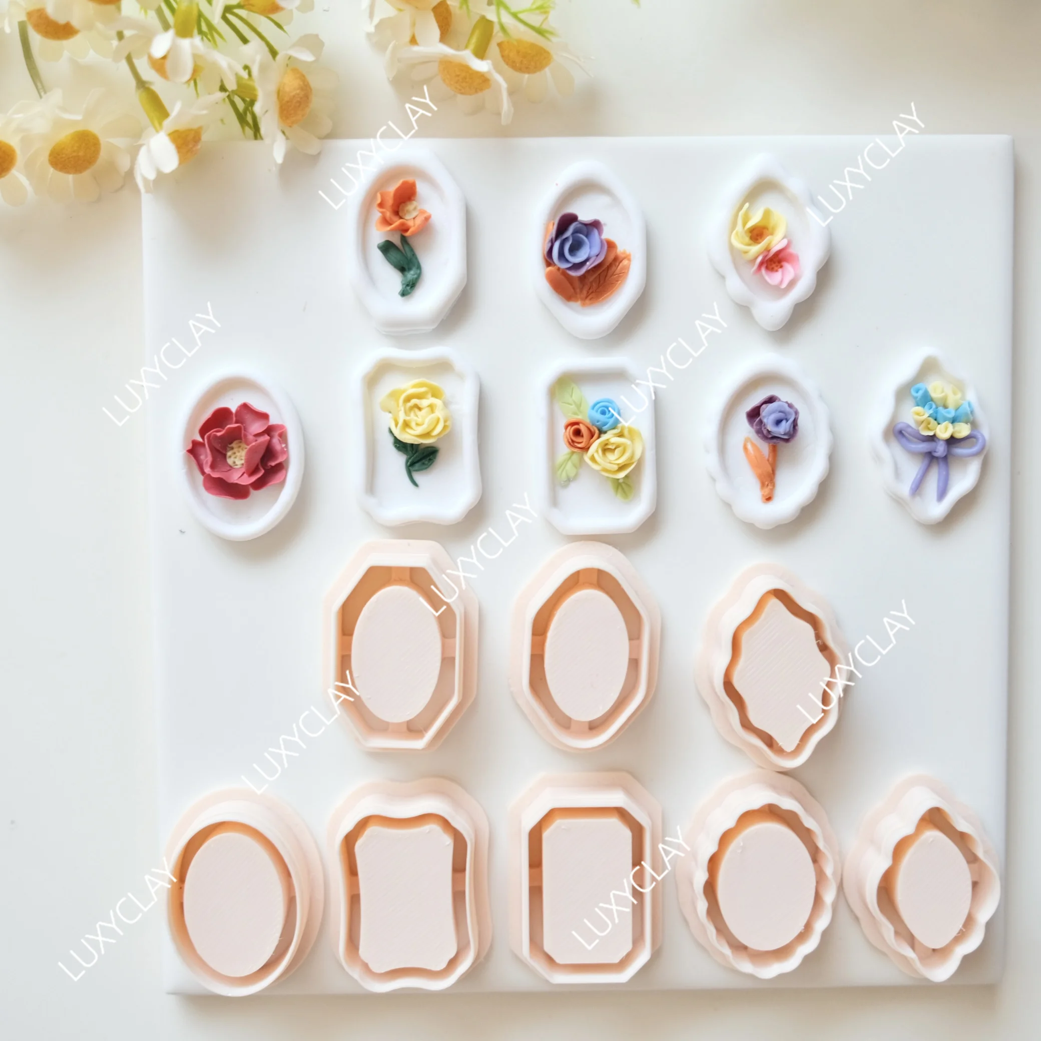 8pcs Rectangle Hexagon Oval Frame Polymer Clay Stamp for Earrings Jewelry Making, Antique Mirror Frame Polymer Clay Cutters