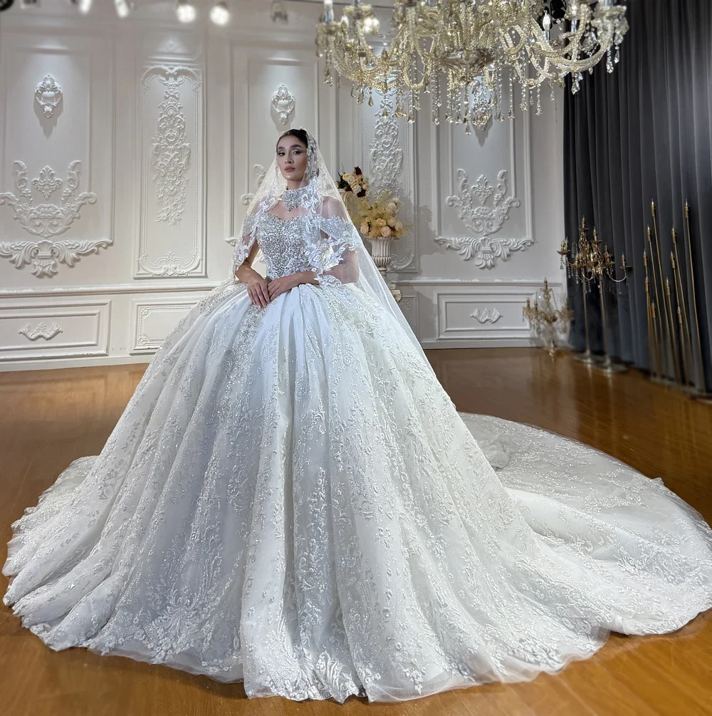 Luxury Off Shoulder Heavy Beaded Lace Ball Gown Wedding Dress LongBridal Gown Custom Plus Size Vestido De Novia