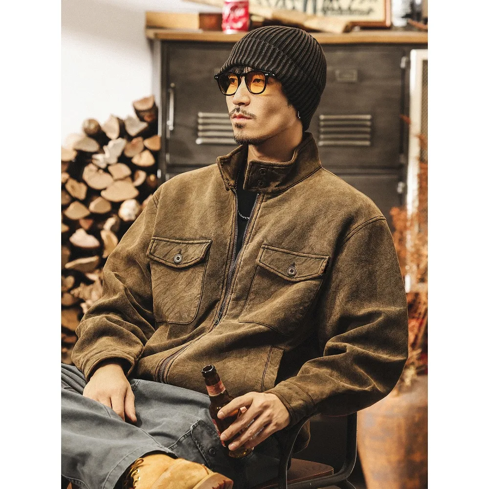 

Autumn and winter trendy men's retro workwear jacket with stand-up collar