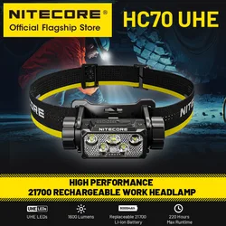 NITECORE HC70 UHE USB-C Rechargeable Work Headlamp 1600 Lumens Hiking Trekking LED Headlight, 6000mAh 21700 Li-ion Battery