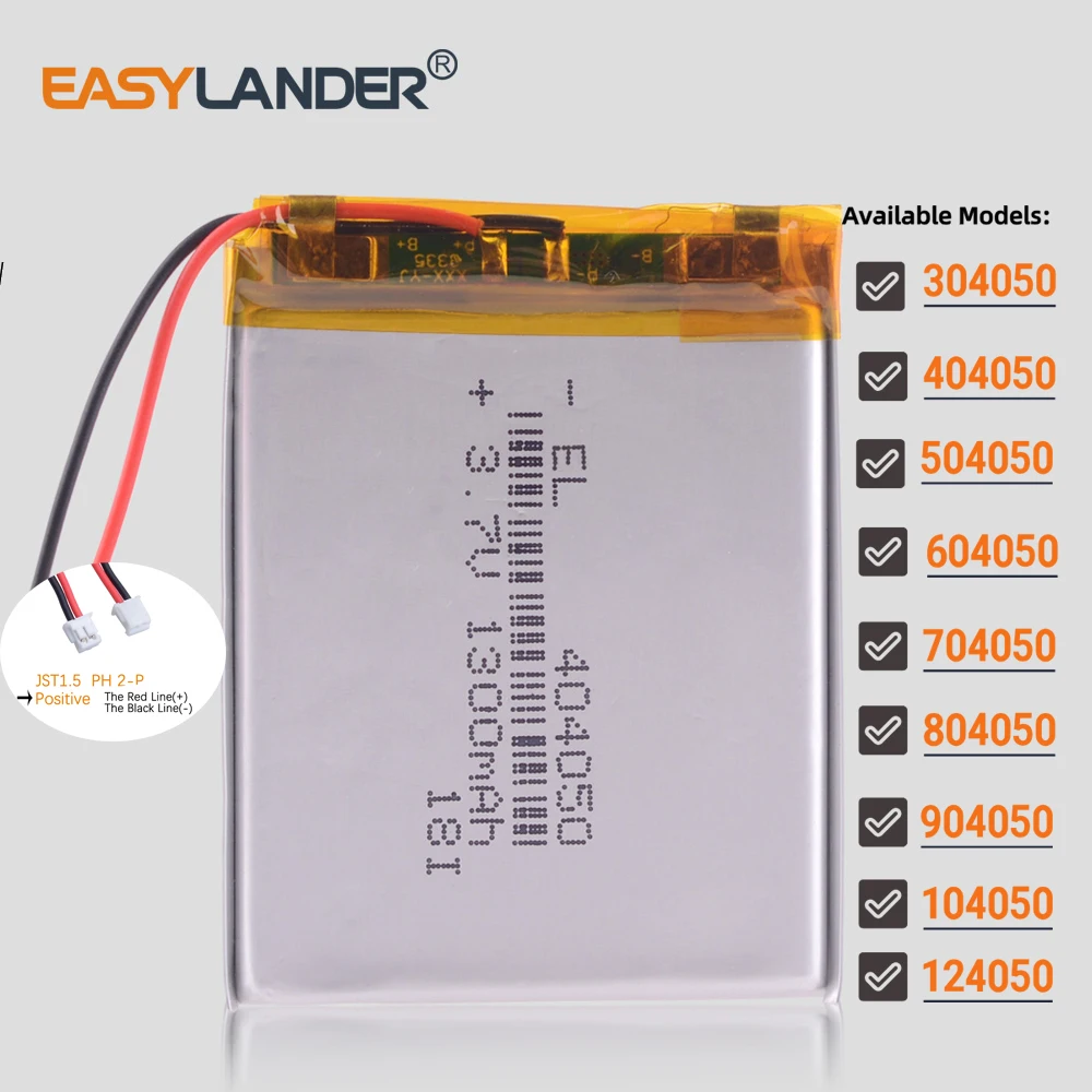 JST1.5mm 2Pin 104050 3.7v 2400mAh Li-Polymer Li-ion Battery Lipo 304050 404050 504050 604050 704050 804050 904050 124050