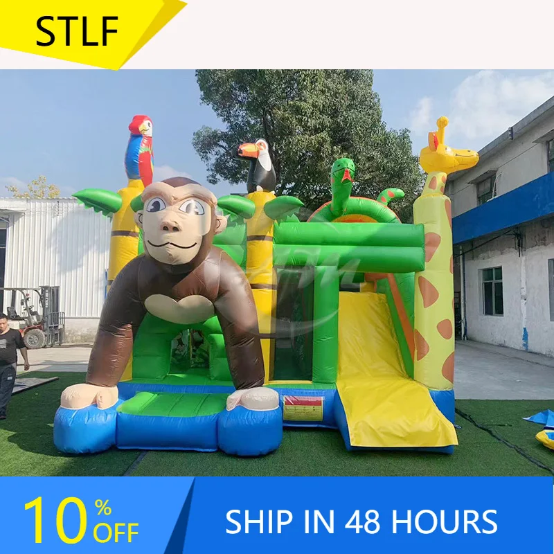 

STLFNew Fun Inflatable Jungle Bounce House PVC Trampoline Park Bouncy Castle For Kids With Blower And Repair Kits Unisex
