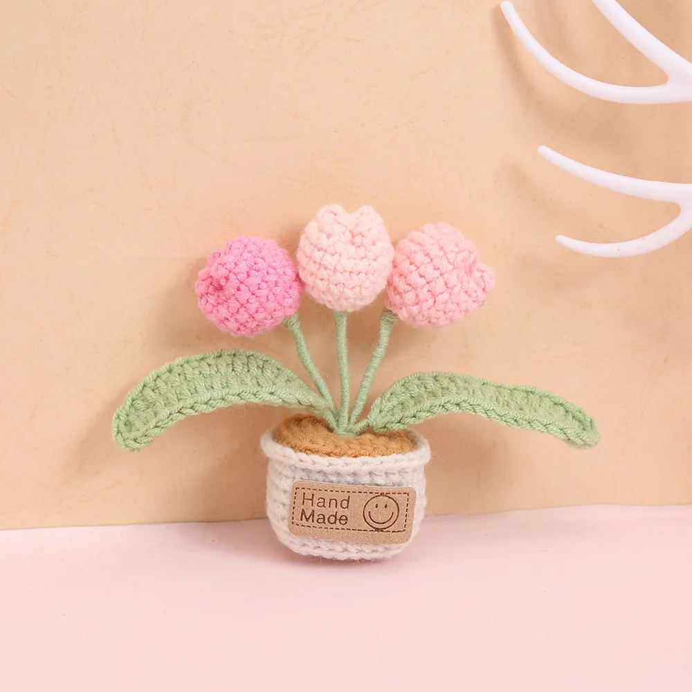 Niedlicher Gehäkelter Blumen-Kühlschrankmagnet, Mini-Tulpe im Topf, Autodekoration, Handgewebte Blume im Topf, Kühlschrankdekoration – Detail 2