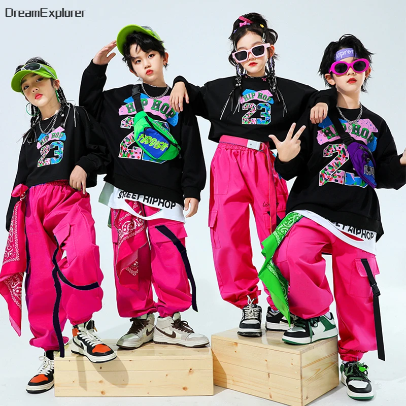 

Girls Hip Hop Crop Top Colorful Cargo Pants Boys Street Dance Sweatshirt Clothes Sets Kids Streetwear Outfit Child Jazz Costumes