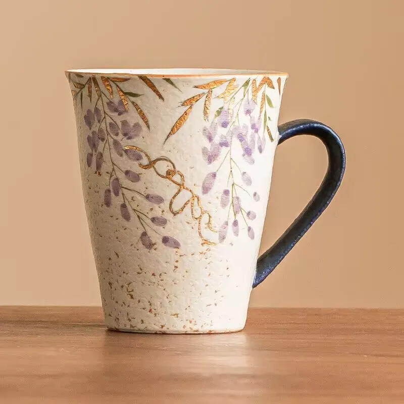 كوب قهوة على شكل حصان من حجر النار باللونين الأزرق والأبيض، كوب سيراميك عالي الجودة، كوب شاي ويسترييا مذهب مرسومة يدويًا، كوب ماء بسعة كبيرة #5