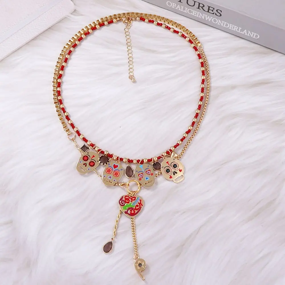 فاسق شخصية معدنية الجمجمة قلادة قلادة الأدب الرجعية الترقوة سلسلة الاتجاه موضة خمر القرط الخريف