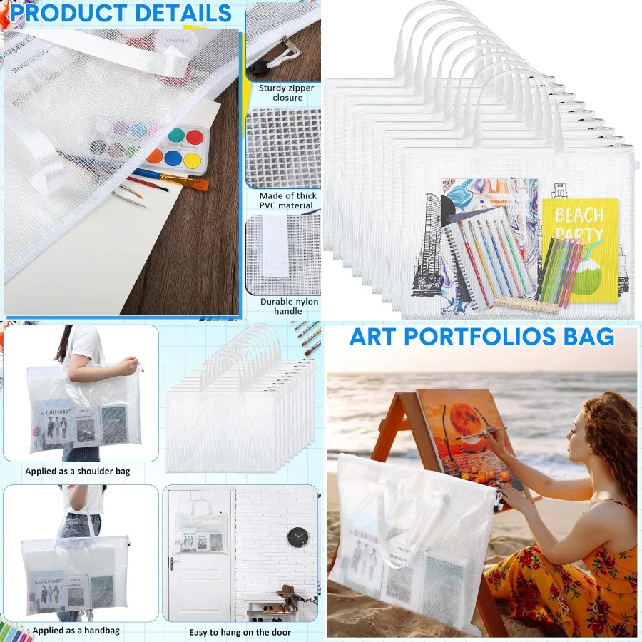 reginario-10-pezzi-19x25-pollici-borsa-per-portafoglio-artistico-sfusa-con-cerniera-e-manico-borse-bianche-trasparenti-per-opere-d'arte-poster-bollettino-bo