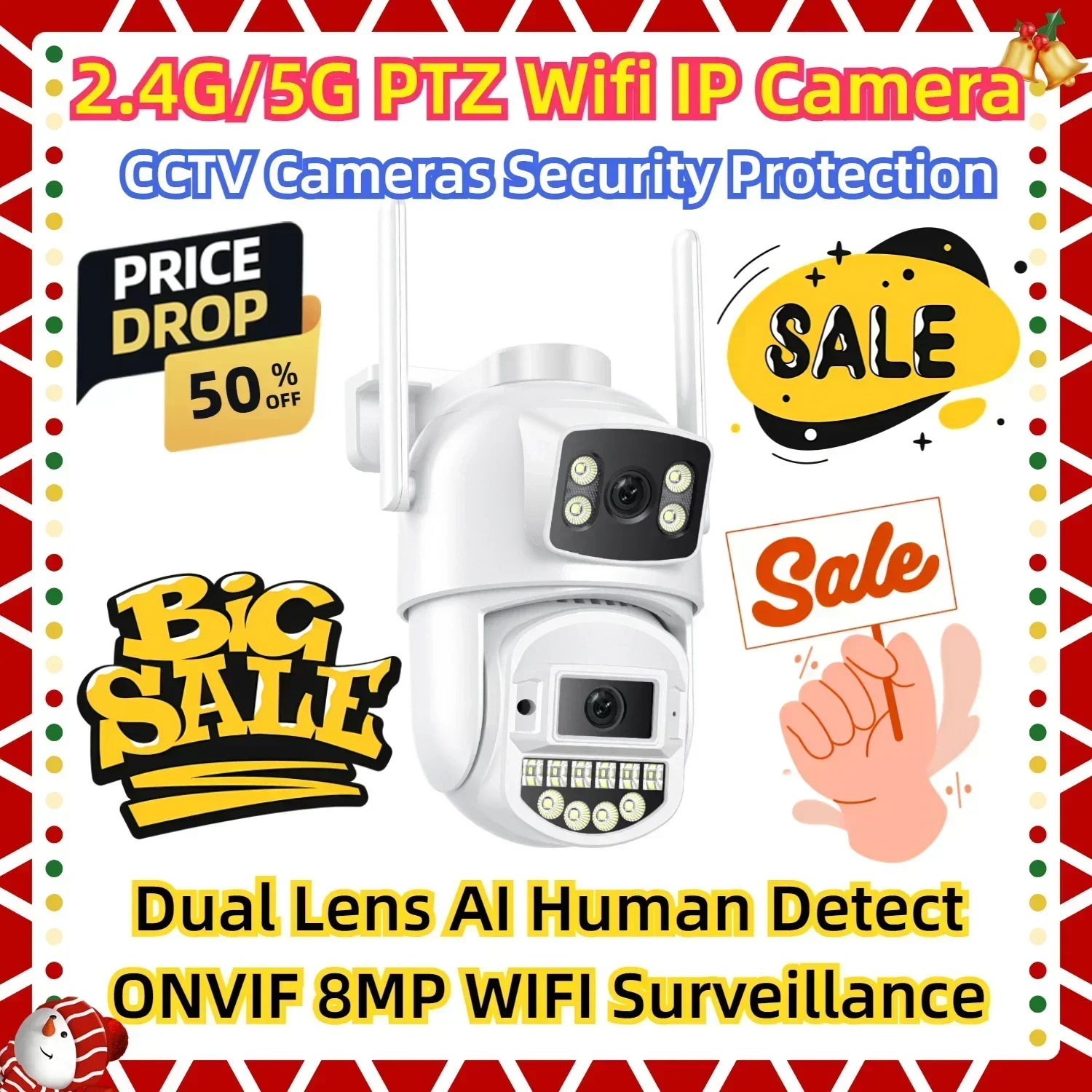 

Dual Lens AI Human Detect ONVIF 8MP WIFI Surveillance CCTV Cameras Security Protection 2.4G/5G PTZ Wifi IP Camera