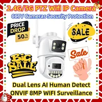 Dual Lens AI Human Detect ONVIF 8MP WIFI Surveillance CCTV Cameras Security Protection 2.4G/5G PTZ Wifi IP Camera