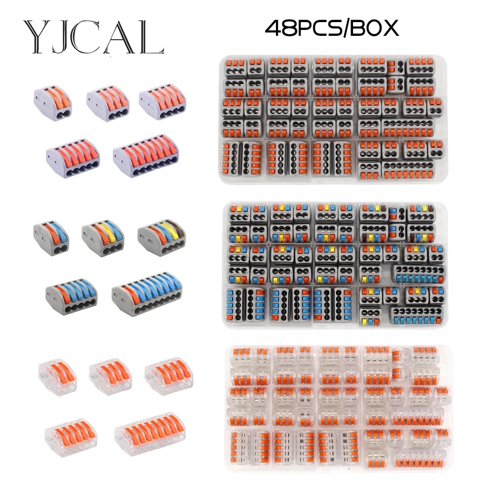 30/48 Pcs Fast Wiring Connector Push-in Terminal Block Universal Electrical Cage Household Combo Box