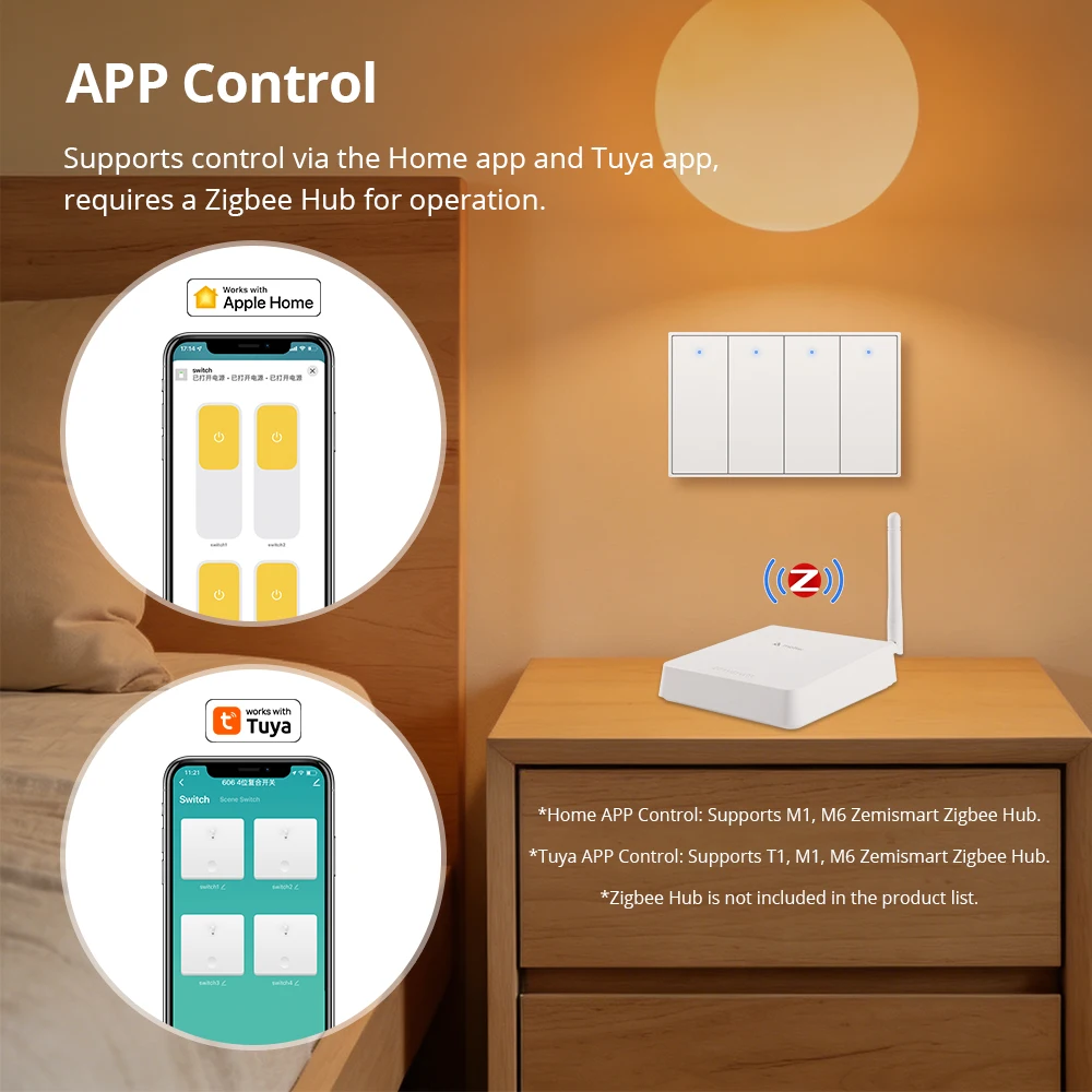 Zigbee Wall Light Switch with Neutral No Neutral 1 2 3 4 6 Gangs Interruptor Works with Tuya Smartthings Alexa Google Home