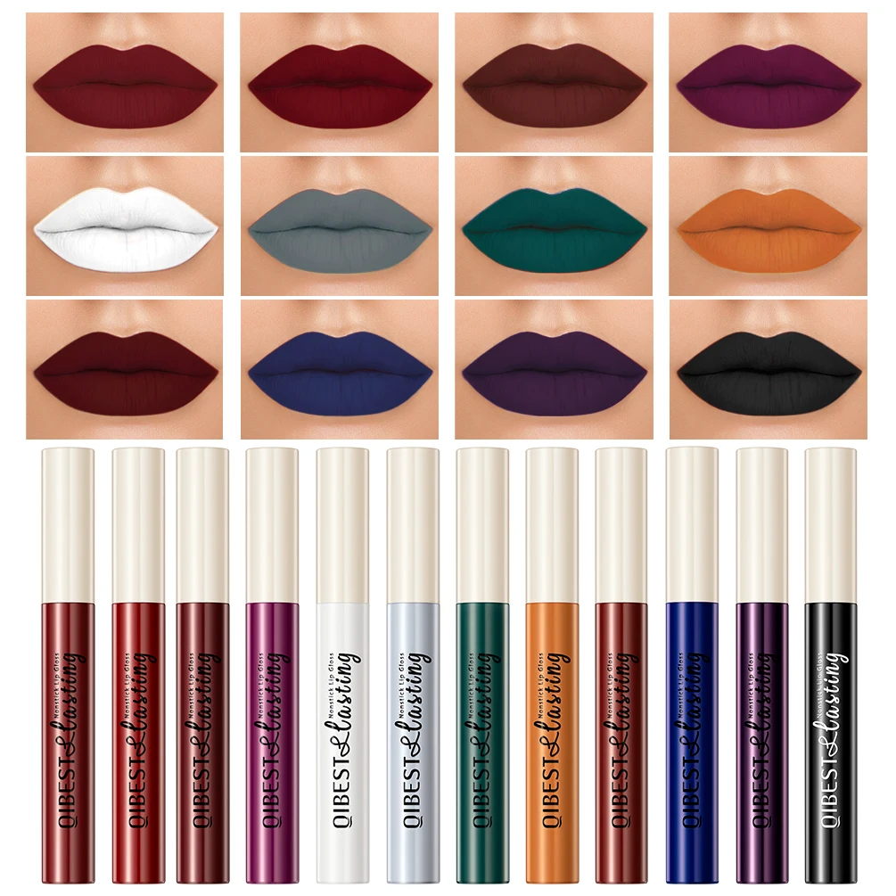 QIBEST 24 Colors Velvet Matte Lipstick Nude Waterproof Long Lasting Sexy Red Lipgloss Non-Stick Cup Makeup Lip Tint Cosmetics