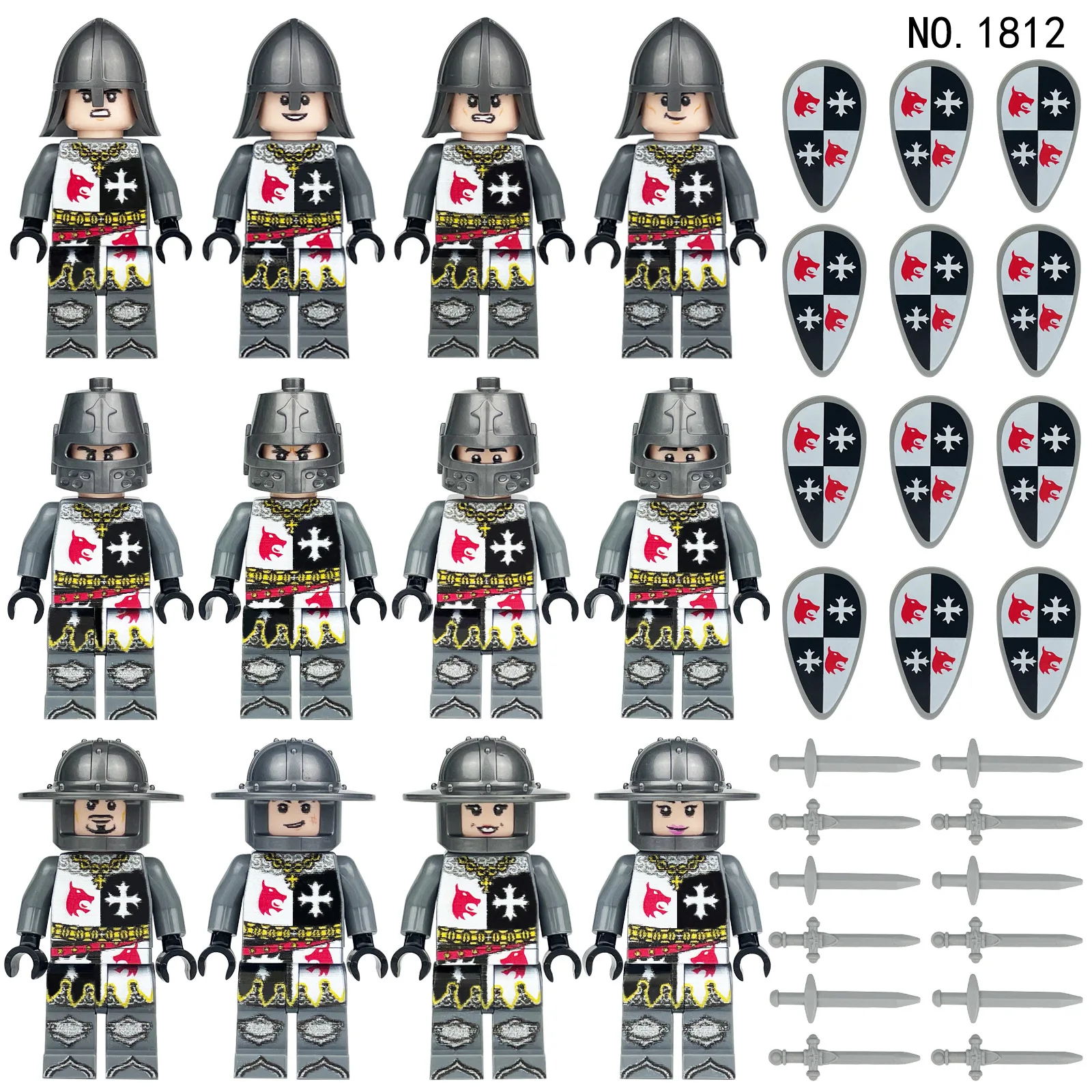280 verschiedene mittelalterliche Ritter, römische Legion, Mini-Figuren-Bausteine, Lernspielzeug für Kinder, kleine Geschenke – Detail 10