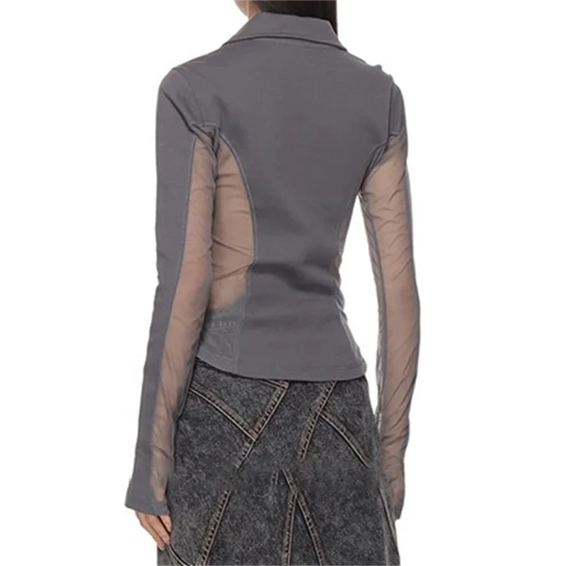 women's elegant blouses 2025 Spring New in Transparent Mesh Splicing Women's Long Sleeve Top Mesh hollowed out women's shirt y2k