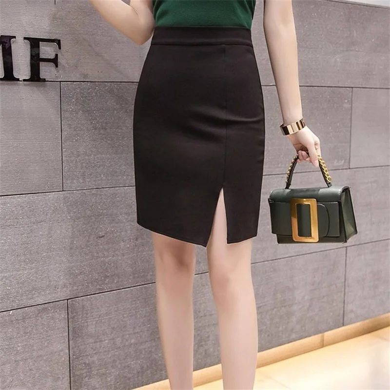 Oversized Summer Skirts for Woman Working Elastic Waist Black Korean Fashion Office Lady Sexy Split Casual Mini Skirt Y2k Faldas