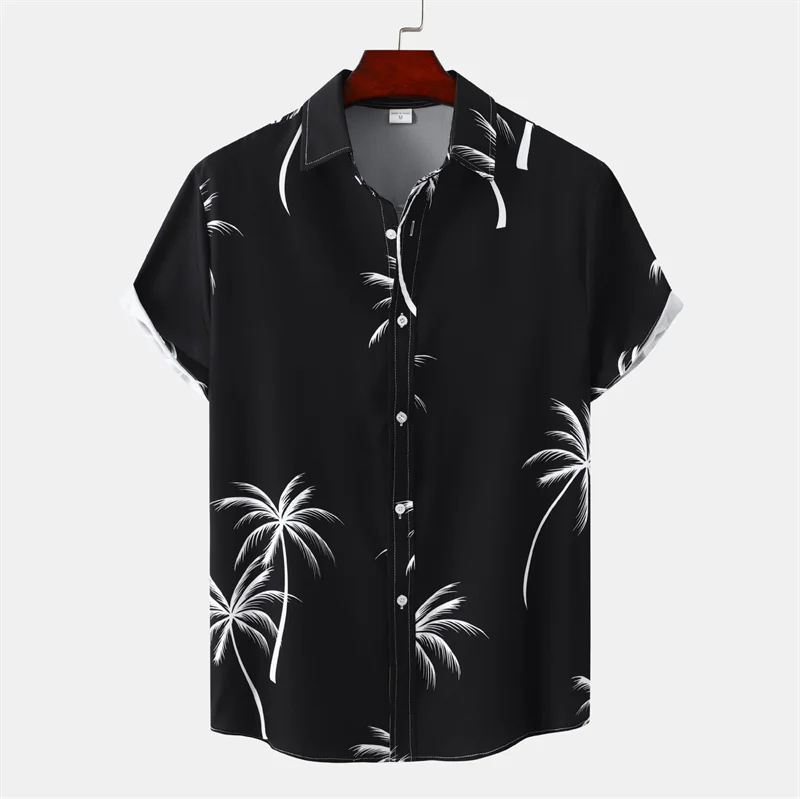 Hot Sale Art Flower Leaves Hawaiian Shirt For Men Summer Beach Vacation Short Sleeve Tops 3d Print T Shirts Button Lapel Blouse