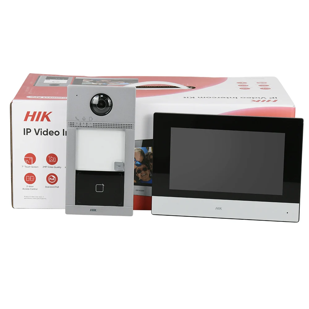 Hikvision DS-KIS604-S IP Video Intercom Kit Villa Door Phone 7'' Touch Screen Doorbell PoE Indoor Station Access Control System