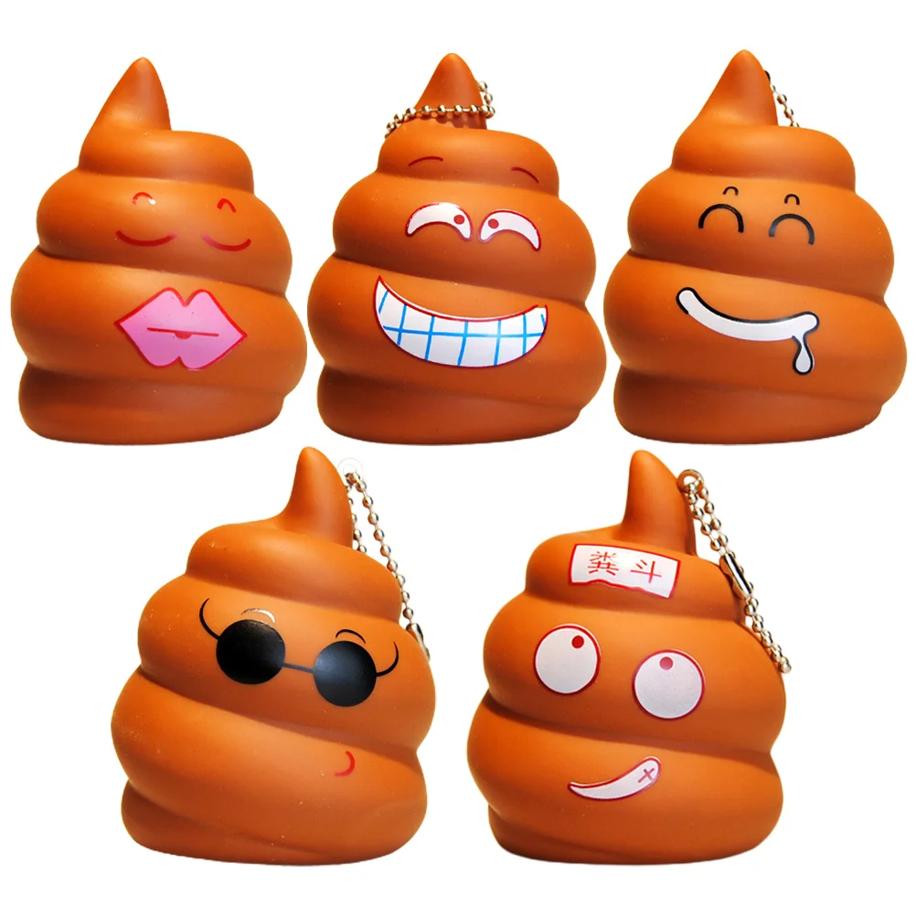 5-częściowy brelok do kluczy Poo Prank Toy Ring Hanging Ornament Tricky Backpack Decompression Mobile Phone Accessory Joke Pvc Soft Glue Bag