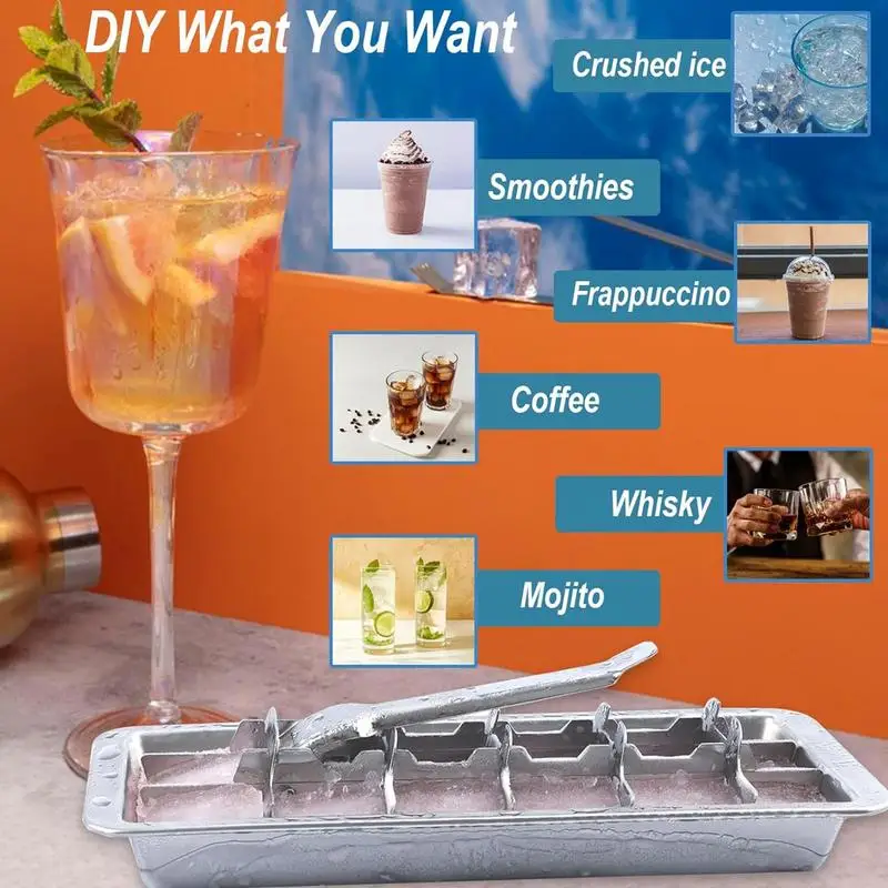 Stainless Steel Ice Cube Tray Lever-Style Ice Tray Ice Cube Maker Tray Freezer Square Ice Cube Mold For Milk And Drink Cooling