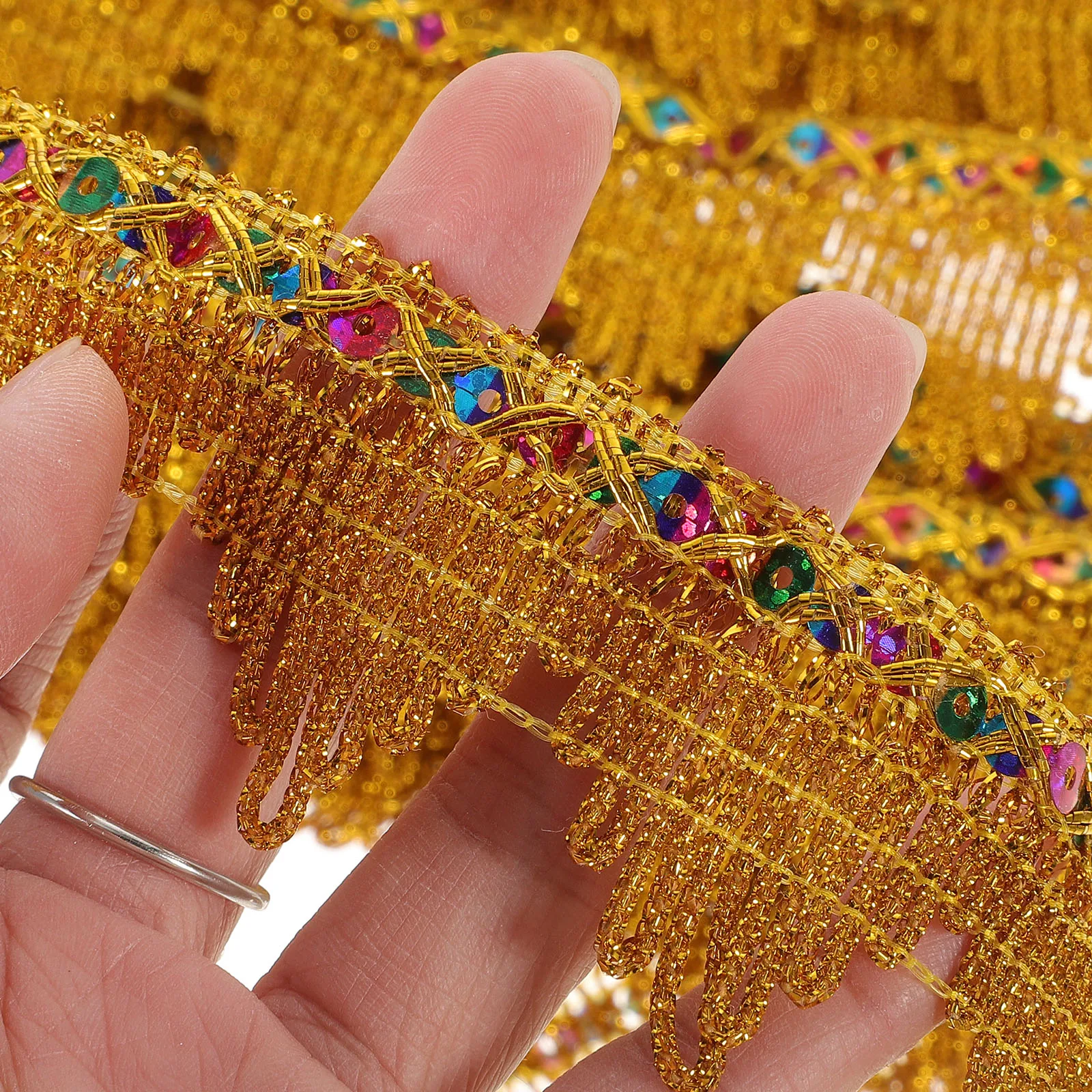 

Colorful Sequin Lace Trim for Sewing Decorations Braid Gimp Golden Clothes Fringe Trims