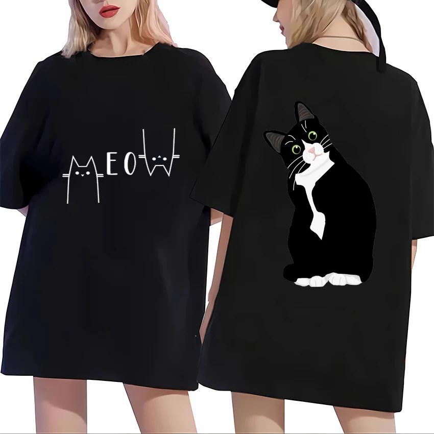 

Забавная Милая футболка с рисунком кошки для мужчин и женщин, уличная одежда в стиле панк, хип-хоп, топы большого размера из 100% хлопка, Футболки унисекс с короткими рукавами