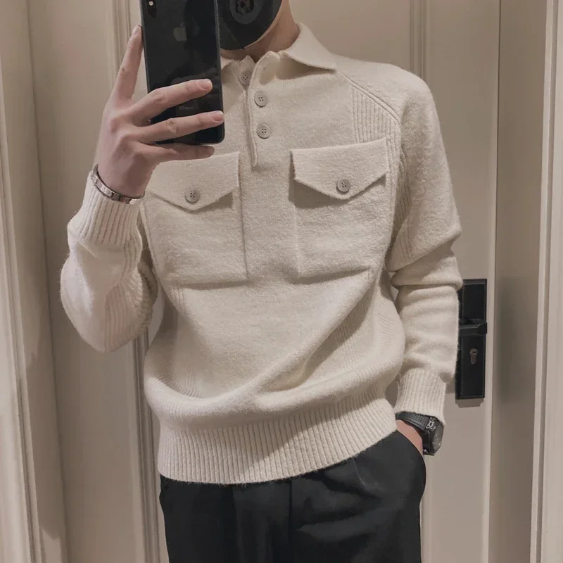 Korean Style Men Keep Warm In Winter Casual Knit Sweater /Male Lim Fit Beige Soft Knit Pullover brand clothing Sweaters S-3XL