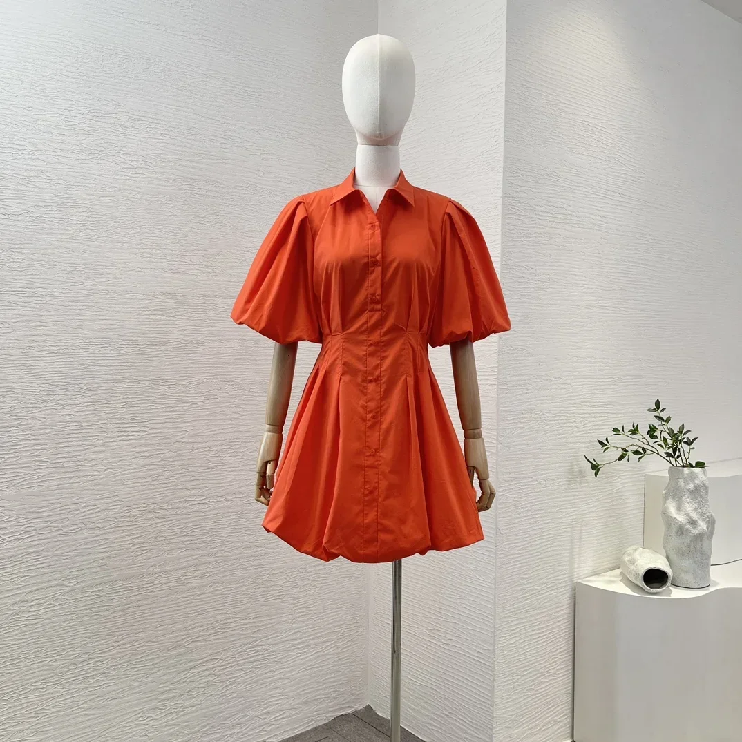 

2024 New OL Office Dress High Quality Simple Style Lantern Half Sleeve Puffed Hem Mini