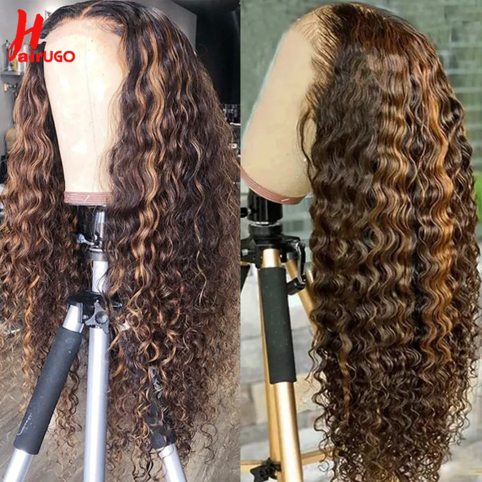 Highlight Curly 13x4 Lace Front Wig P4/27 Water Wave 4x4 Lace Closure Human Hair Wigs Deep Wave 13x4 Lace Front Human Hair Wig