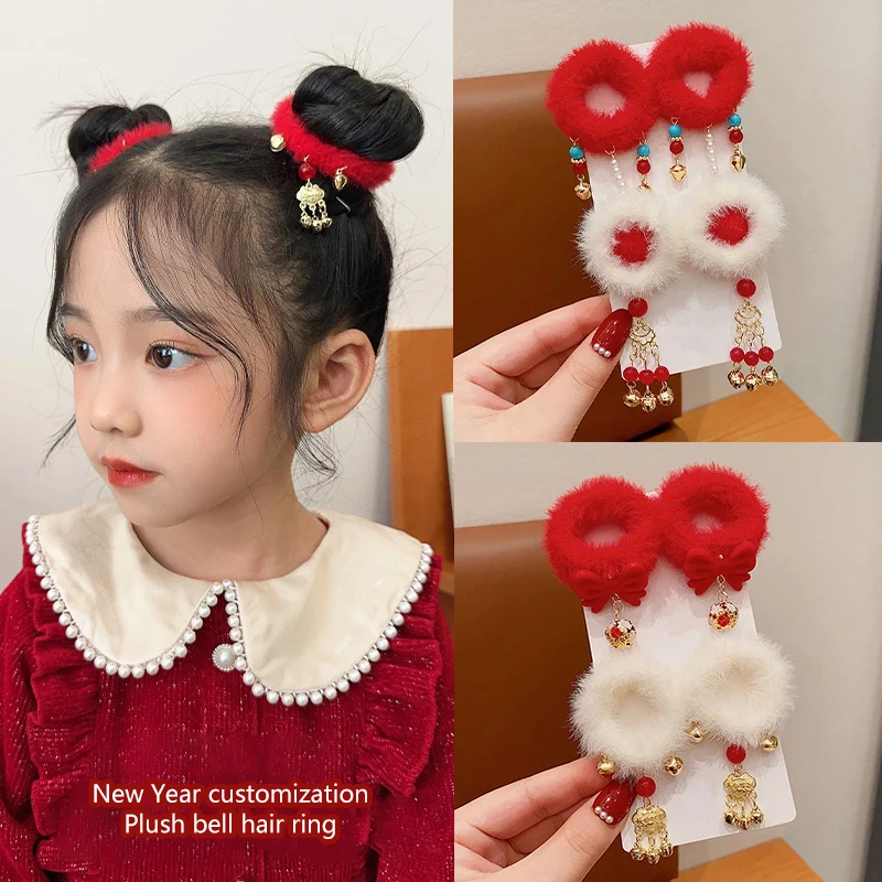 1Pair Red Plush Bow Hair Ornament Baby Hair Circles Pins Christmas New Year Korean Accessories Hair Clips For Women Girls