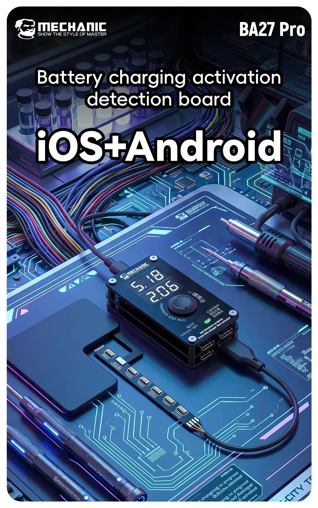 MECHANIC BA27 Pro Battery Charging Activation Detection Board for IP 8-17 Series and Android with 4 Type C Ports Repair Tool