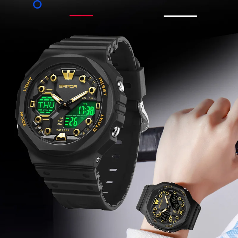 SANDA G style ساعات رياضية خارجية للرجال LED ساعة يد رقمية عسكرية مقاومة للماء تاريخ ساعة إلكترونية صبي فتاة كرونوغراف
