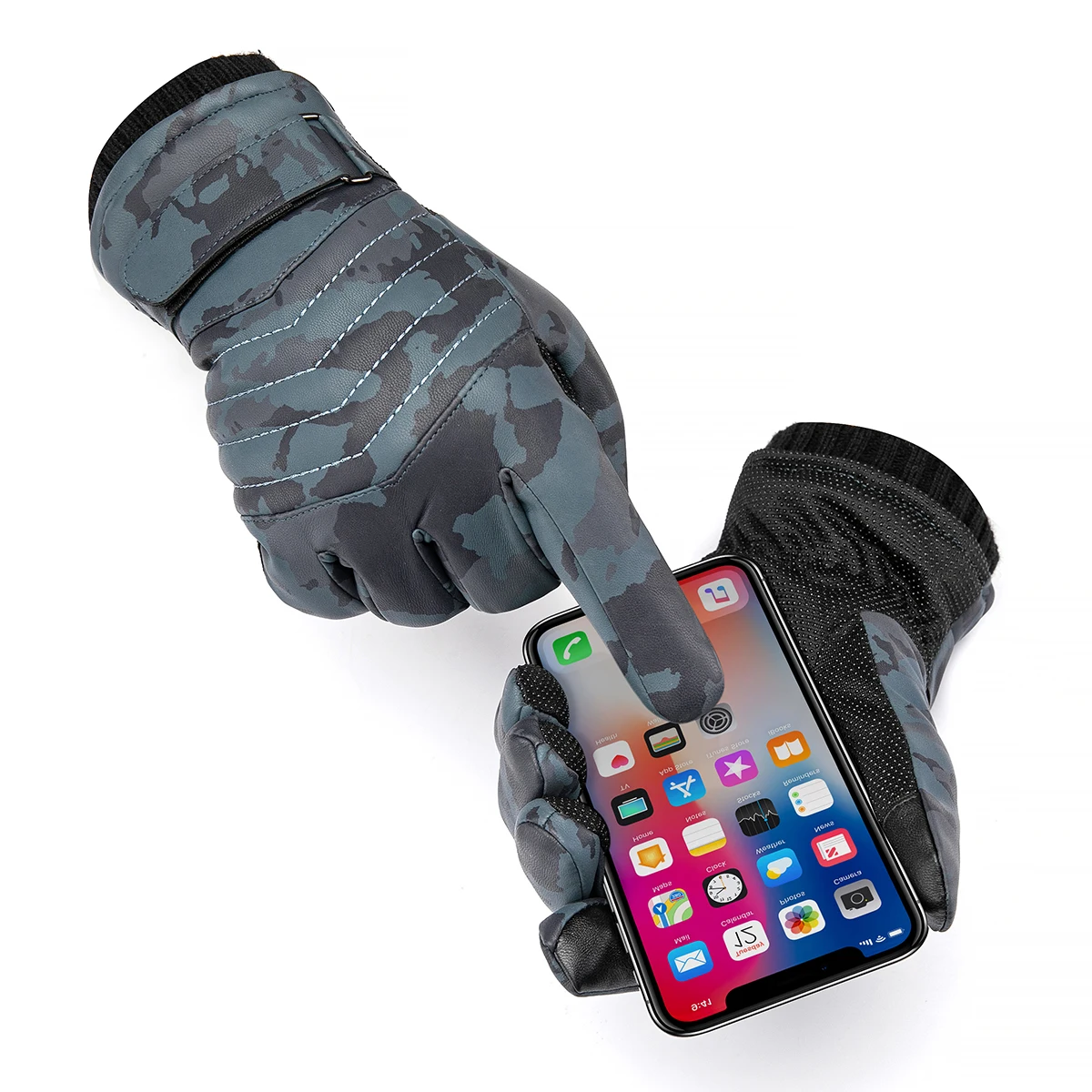 

Windproof Touch Screen Men's Gloves Outdoor Sport Cycling Motorcycle Gloves Winter Fleece Warm PU Leather Gloves for Men