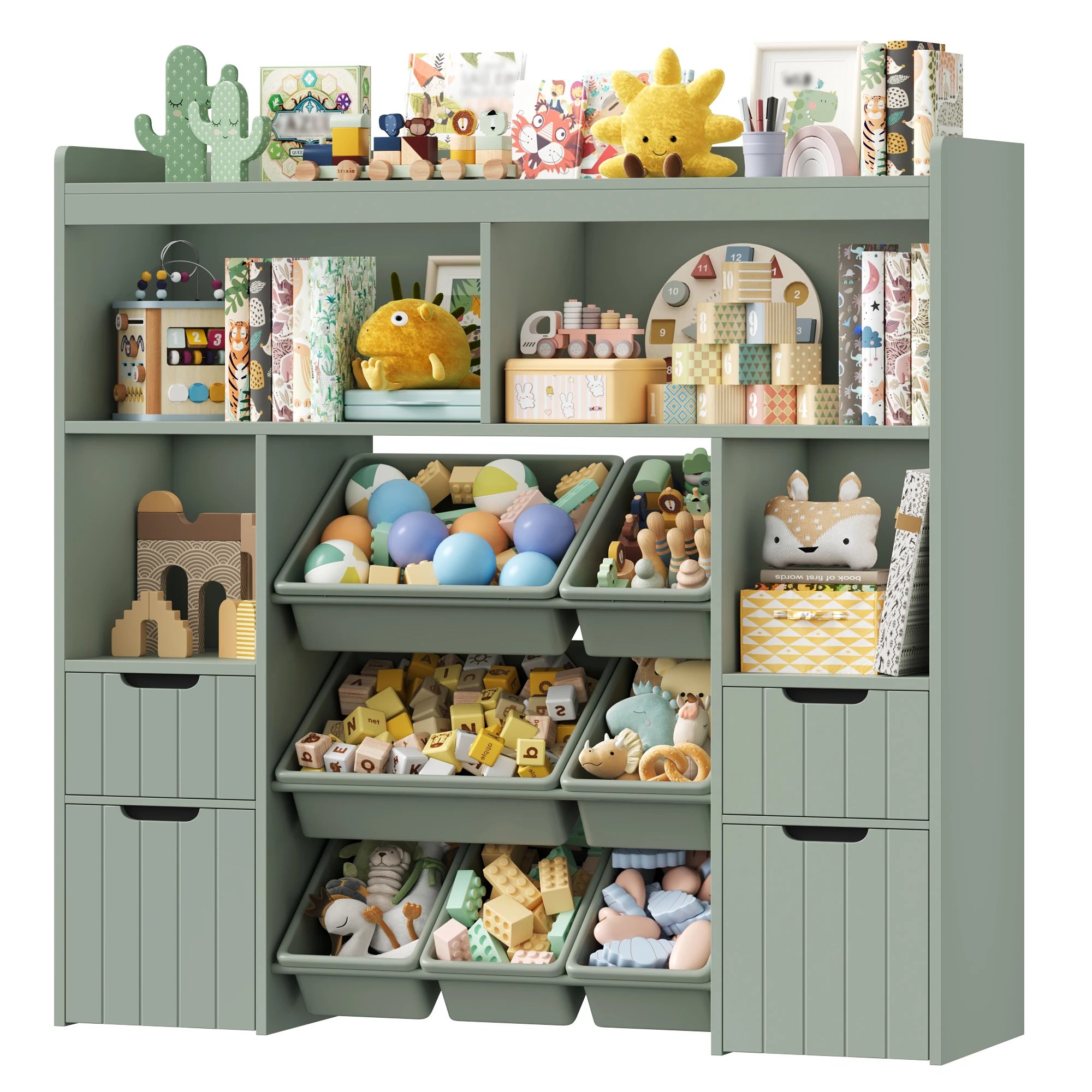 Scaffale per Bambini con Scatole su Ruote, Scaffale per Giocattoli per Camera da Letto e Asilo